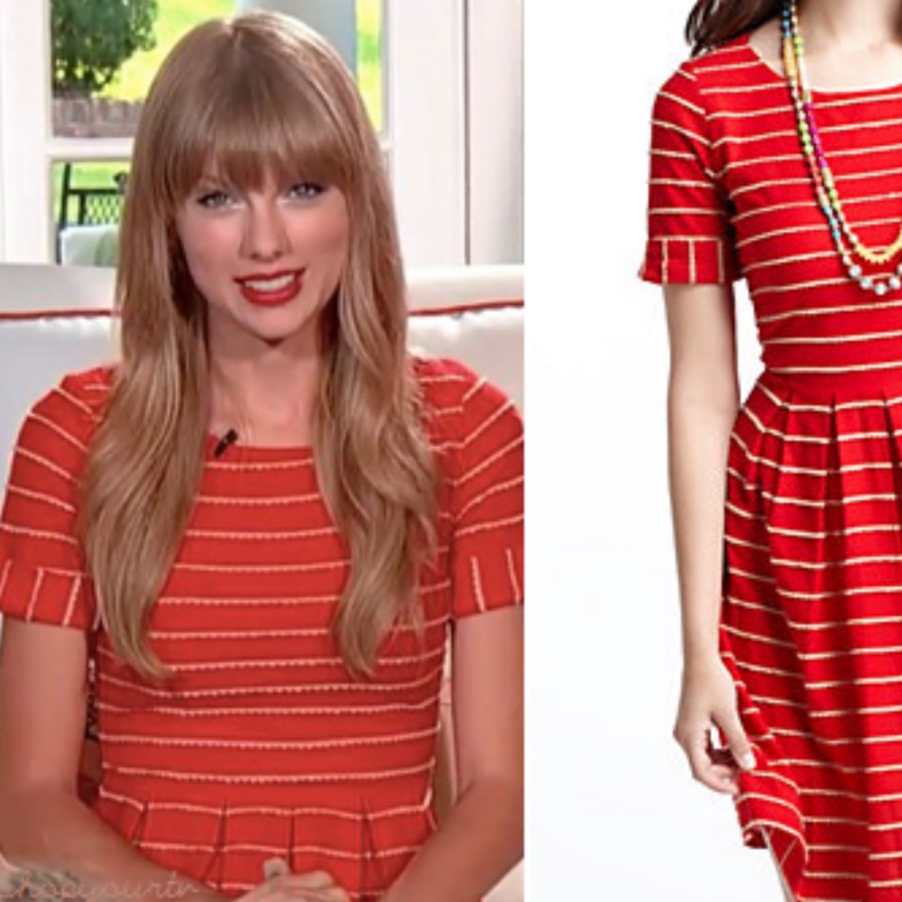 Anthropologie Red Scallop Stripe Dress Size M